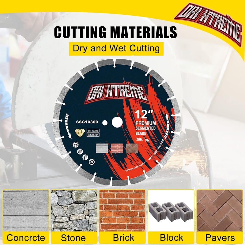 ORIXTREME 12 Inch Diamond Saw Blade, Segmented General Purpose Blade Dry/Wet Cutting Concrete, Reinforced Concrete, Masonry, Brick, Block,1"-20mm Arbor - Image 4